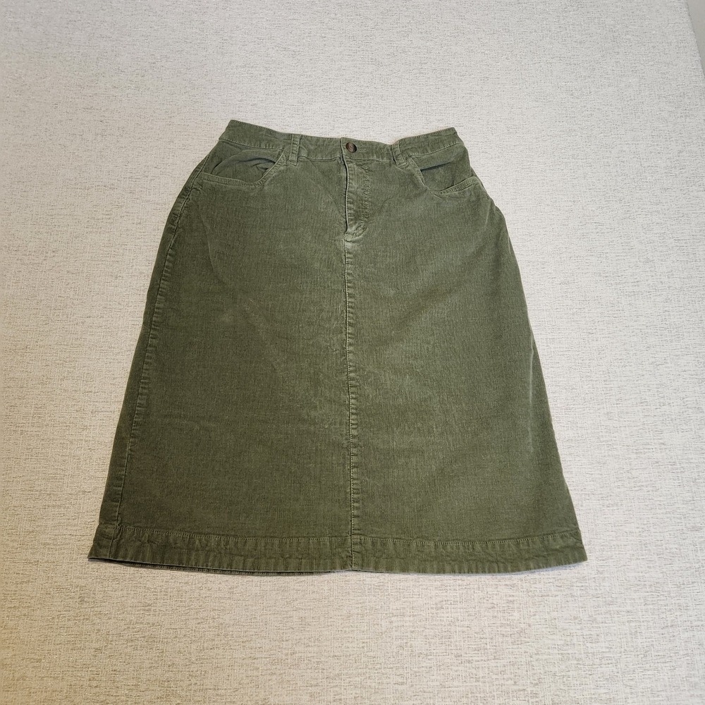 Pact Corduroy Skirt Women Large Olive Green Organic Cotton A-Line Midi